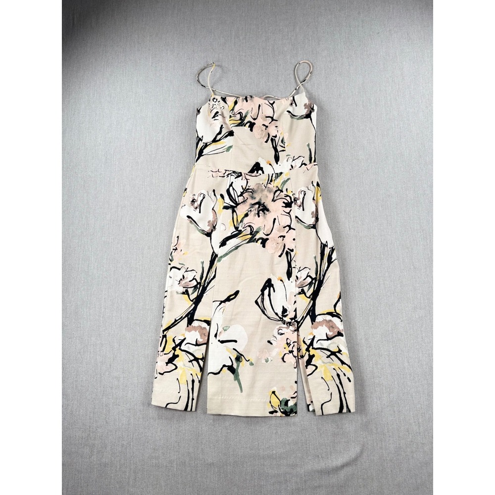 Black Halo Floral Midi Sheath Dress Cream Pink Yellow Size 10 Spaghetti Strap